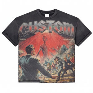300Gsm Oversized Heavyweight Acid Wash T-shirt Distressed Graphic Print Rhinestone Vintage Hip Hop Streetwear Mens <b>Tshirts</b> - Product Image 1