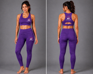 Wi Women's Yoga Set Purple <b>Crop</b> <b>Top</b> High Waist Leggings 2 Piece Activewear Full Length Solid Color Breathable Spandex Polyester - Product Image 2