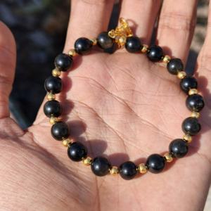 Natural Stone Gold Plated 925 Silver Adjustable Beaded <b>Black</b> <b>Onyx</b> <b>Bracelet</b> Women Men Trendy Fine Jewelry Meditation Yoga - Product Image 1