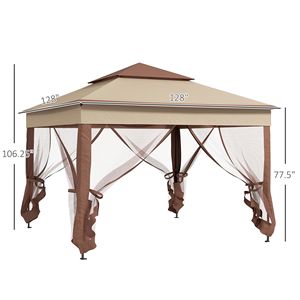 Gazebo Pop-Up da Esterno Khaki 3,35 x 3,35 m Impermeabile con Zanzariera e Borsa per il Trasporto, Palo in Acciaio - Product Image 3