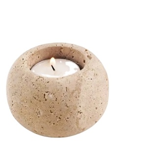 Support de bougie conique minimaliste moderne en marbre nu, décoration d'accent de table, pierre naturelle artisanale, décoration artistique pour la maison - Product Image 1