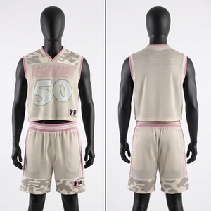 Conjunto de Pantalones Cortos Deportivos de Malla de Poliéster Transpirable de Primera Calidad, 120 GSM, para Hombre, con Ribete Rosa en la Parte Delantera, Paneles de Camuflaje, Acabado con Impresión de Logotipo Personalizado - Product Image 1