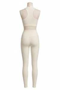 Ensemble 2 pièces : Legging côtelé taille haute et crop top sans manches col rond, couleur unie, respirant, tenue de sport - Product Image 2
