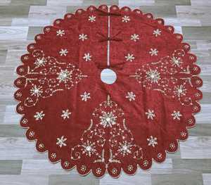New Handmade <b>Red</b> Velvet Christmas Tree Skirt Gold <b>Sequin</b> Tree Motif 48 Inch Scalloped Edge Holiday Decor Boutique Artistry By PR - Product Image 6