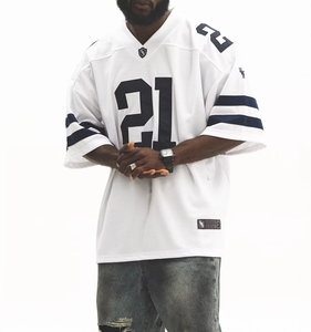 Gray V-Neck Football Jersey With Number 21 Short Sleeve Oversized <b>Men's</b> Sporty T-Shirt - Product Image 3