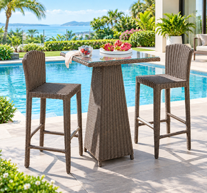 Ensemble de table de bar et 2 chaises en rotin PE moderne résistant à l'eau, meubles d'extérieur pour entrée, patio, jardin, bord de piscine, balcon, terrasse - Product Image 3
