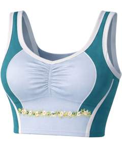 Manufacturer Women Teal <b>Blue</b> Two Piece Skirt Set Sleeveless Crop Top High Waist Mini Skirt Floral Trim Soft Stretch Summer Wear - Product Image 2