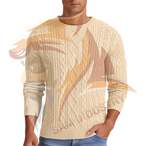 Suéteres de hombre 100% lana transpirable, suéteres de invierno holgados de color sólido con cuello redondo y manga larga, suéteres de punto personalizados para hombre - Product Image 5