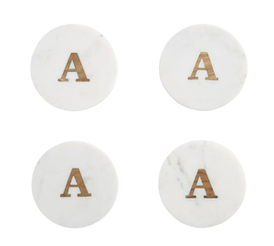 Round <b>Marble</b> <b>Coaster</b> Set With Gold Letter A Modern Table Decoration Mats & Pads - Product Image 1