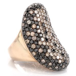 Anillo de cóctel de oro macizo de 18 quilates para mujer con diamantes negros y blancos, joyería geométrica de lujo. - Product Image 3