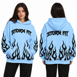 Sudadera con Capucha Extra Grande Personalizada para Mujer, Color Morado, Estampado de Llamas, Tejido de Algodón, Ecológica, Resistente al Viento, Estilo Urbano, Invierno - Product Image 5