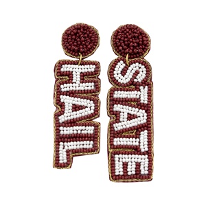 Handmade Collegiate <b>Red</b> and Black Seed Bead <b>Drop</b> <b>Earrings</b> Statement Jewelry for Game Day and Tailgating for University Fans - Product Image 5