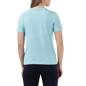เสื้อยืดคอกลมสีฟ้าอ่อนสำหรับผู้หญิง ทรงปกติ แขนสั้น สีพื้น ผ้าเจอร์ซีย์คอตตอน 100% สวมใส่สบายๆ สำหรับฤดูใบไม้ผลิและฤดูร้อน - Product Image 3