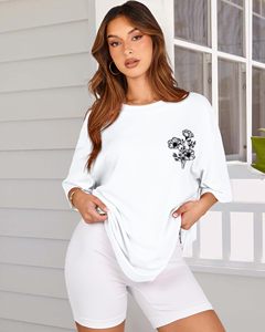 Camisetas de moda para mujer, 100% algodón, estampadas con gráficos DTF, cuello redondo, camisetas de verano, holgadas, de manga corta. - Product Image 4