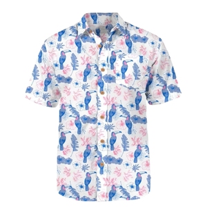 เสื้อเชิ้ตแขนสั้นผู้ชายไซส์ใหญ่ พิมพ์ลายดอกไม้และนก ปกคอปก ติดกระดุม ใส่สบายๆ ในฤดูร้อน ระบายอากาศได้ดี - Product Image 4
