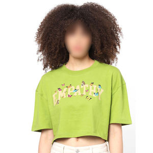 Camiseta Corta Personalizada con Logotipo para Mujer, Cuello Redondo, Diseño Gráfico, Color Verde Lima, Manga Corta, Estilo Holgado - Product Image 1