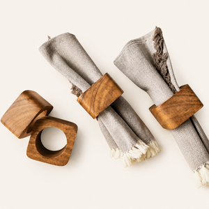 Ensemble d'anneaux de serviette en bois d'acacia faits à la main pour la décoration de table, porte-serviettes en bois écologiques pour mariages et fêtes - Product Image 1