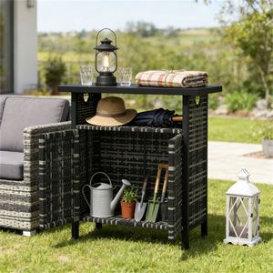 Mobiletto grigio misto, tavolo da bar da esterno, portasciugamani - Set di mobili resistenti ed eleganti - Product Image 1