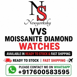 VVS Moissanite Watch 41mm <b>Round</b> Analog Quartz Stainless Steel Band Elegant Luxury Unisex Fashion Wrist Watch - Product Image 2