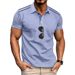 Polo à manches courtes pour homme, couleur unie, en coton tricoté, respirant, style décontracté, coupe classique, boutons - Product Image 4