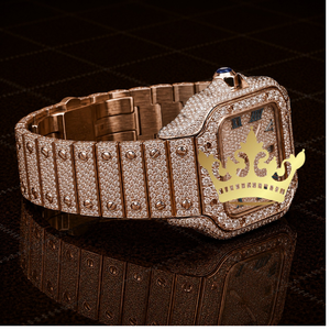 Premium Rose Gold Brown Dial Full Diamond Watch Men Luxury Bracelet Watch - Product Image 2