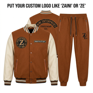 Heavyweight 380 GSM Cotton Polyester Fleece Brown for Panel Varsity Tracksuit Custom Chenille <b>Embroidery</b> Logo Winter Casual - Product Image 1