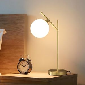 Luxury Contemporary Brass Glass Ball Table Lamp with Milk <b>White</b> Shade 1 Light <b>Bedside</b> Nightstand Lamp for Bedroom Living Room - Product Image 1