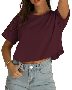 Camiseta de mujer a la moda con cuello redondo, estilo vintage, holgada, deportiva, casual, con hombros caídos, oversize, tallas personalizadas - Product Image 1