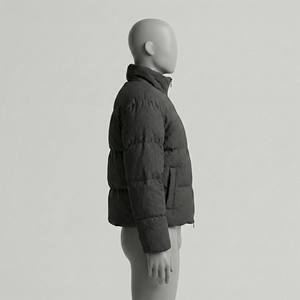 Veste matelassée gris foncé froissée pour homme, avec col montant, logo frontal et poches latérales – Vente en gros OEM - Product Image 3