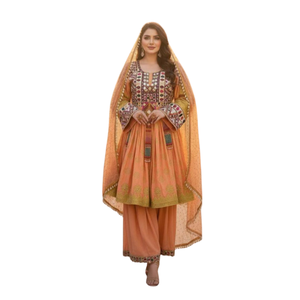 ชุดเดรสงานแต่งงานสไตล์อัฟกันสำหรับผู้หญิง ความยาวระดับเข่า ระบายอากาศได้ดี ประดับพู่ปักมือ  รุ่นใหม่ปี 2026  รับสั่งตัดตามไซส์ - Product Image 1