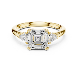 แหวนทองทรง Asscher Cut Cluster ประดับเพชรทรง Trillion ด้านข้างโค้งมน พร้อมเพชรเม็ดเดี่ยวสำหรับงานหมั้นและงานแต่งงาน สำหรับผู้หญิง แบบหล่อขึ้นรูป - Product Image 1