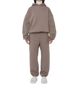 Unisex Solid Color Hooded Tracksuit Set Full Sleeve Loose Fit Cotton Sweatshirt and <b>Pants</b> Casual Autumn Wear - Product Image 3