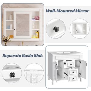 Mobile Bagno Moderno da 36 Pollici con Specchio Blu Reale, Lavabo Integrato, 2 Ante con Chiusura Ammortizzata e 2 Cassetti Blu Reale - Product Image 6