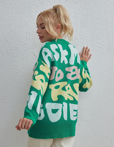 Pull-over unisexe surdimensionné vert en tricot écologique respirant, imprimé personnalisé, col rond, manches classiques, pour l'hiver - Product Image 6