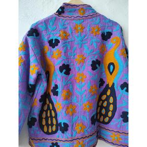 Chaqueta de Algodón Estilo Vintage Suzani, Bordado Floral Morado, Estilo Boho Chic, Ropa Exterior para Mujer - Product Image 2