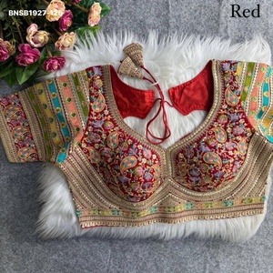 Blusa de manga corta y acolchada de georgette sintético con hilo de viscosa y lentejuelas de colores, para uso ocasional, proveedor de la India. - Product Image 1