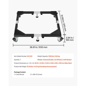 Base Mobile per Frigorifero con Capacità di Carico di 1200 Libbre, 8 Ruote Gemelle Bloccabili, 4 Freni, Ruote Girevoli da 23-36,6 Pollici per Lavatrice - Product Image 3