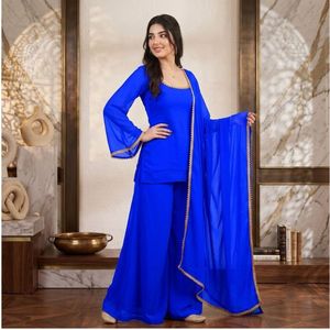 Plain Georgette <b>Top</b> Palazzo Set With Gold Lace Dupatta Full Stitched Wholesale Manufacturer - Product Image 1