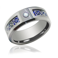 Bague en carbure de tungstène argenté avec incrustation de nœud celtique bleu et pierre en zircone, alliance de 8 mm pour homme, bijoux irlandais en gros
