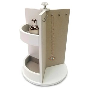 White Plastic Jewelry Organizer <b>Stand</b> with <b>Rotating</b> Tray and Earring Slots for Necklaces and Rings - Product Image 6