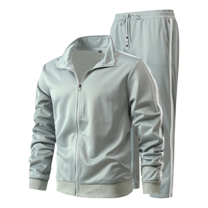 Conjunto Deportivo para Hombre, Color Morado, Manga Larga, Cierre de Cremallera, Cuello Alto, Color Sólido, Pantalones Deportivos, Secado Rápido, Corte Regular, Otoño - Product Image 3