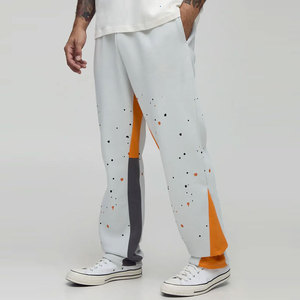 Men's White Spliced Sweatpants Elastic Waist Casual Lightweight <b>Polyester</b> <b>Joggers</b> Summer Wear Color Blocked Design - Product Image 1