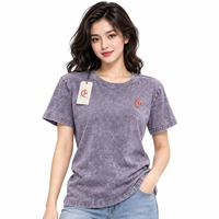 Kaos Wanita Musim Panas Kasual Acid Wash Lengan Pendek Cepat Kering Bernapas Custom Pabrik Ramah Lingkungan Poliester/Katun