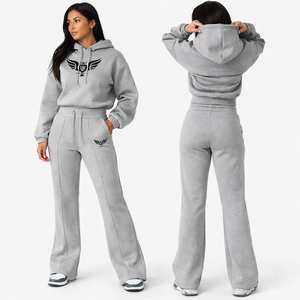 Women Grey Hoodie & <b>Sweatpants</b> <b>Set</b> Casual Tracksuit Fleece Jogger Suit Custom Logo Two Piece Activewear <b>Set</b> - Product Image 1