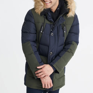 Veste matelassée à capuche pour homme, long manteau d'hiver, style décontracté, coupe-vent, avec empiècements en fourrure, rembourrage en duvet, coque en polyester épais, color block - Product Image 3