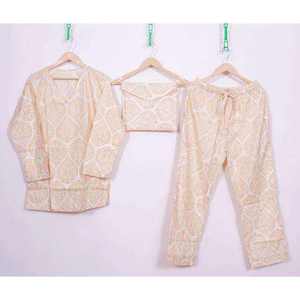 ชุดนอนผ้าฝ้ายทอลายดอกไม้สไตล์ชาติพันธุ์สำหรับผู้หญิง เอวสม็อค คอวี พิมพ์ลายด้วยมือ ระบายอากาศได้ดี น้ำหนักเบา ชุดนอนฤดูใบไม้ร่วง ปี 2026 - Product Image 2