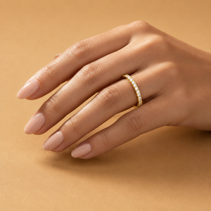 Lab Grown Diamond Rose Gold Plated Eternity Band 14K Gold Thin Stackable Wedding Ring VVS VS Oval Cut Women's Anniversary Band - Product Image 2
