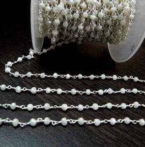 Pearl Beaded 3mm Size Round Shape Faux Pearl <b>Bead</b> <b>Rosary</b> Chain - Product Image 4