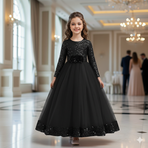 Robe de Demoiselle d'Honneur Noire à Paillettes pour Mariage, Robe de Soirée de Luxe en Velours Brodé pour Enfants, Tenue Formelle pour Anniversaire 2026 - Product Image 1