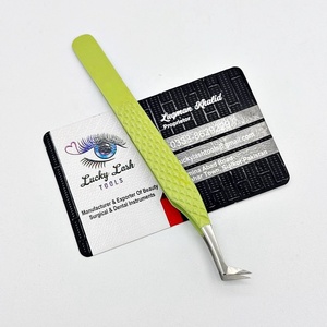 Pince à cils volume en forme de L vert d'été de marque privée pince à épiler en acier inoxydable durable méga volume cils pince à épiler - Product Image 1